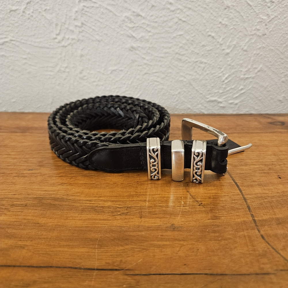 Woolrich John Rich And Bros Genuine Leather Braided Belt Women's Size M Black